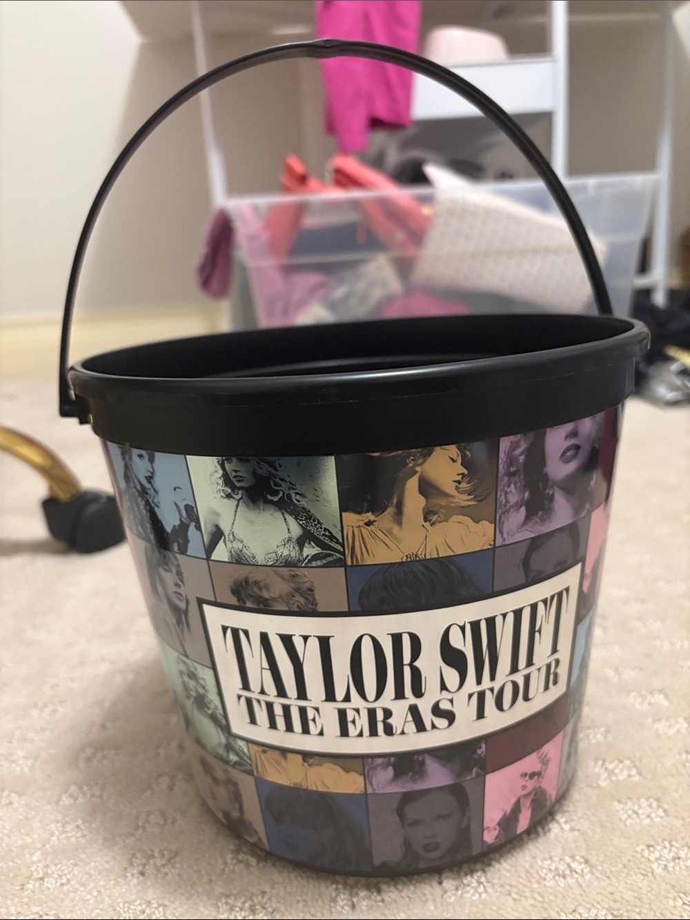 Taylor Swift Multicolor Photo Collage Tour Bucket with Black Rim